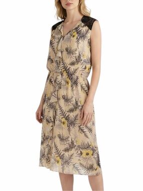 Anthropologie Lil Floral Silk Dress Black Lace Ruffle Sleeveless Size 10 A-Line